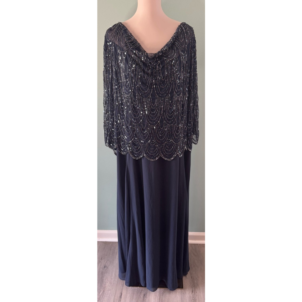 Women's J Kara Navy Beaded Gown Dress Size 24W